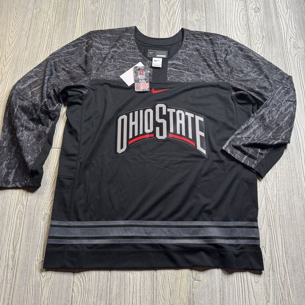 Ohio State Buckeyes Nike Team Black Hockey Jersey Spellout Men’s XL Blackout NWT